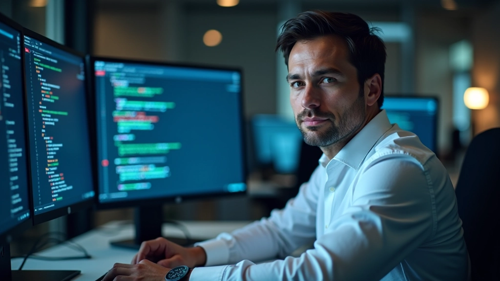 Data analyst at workstation reviewing explainability framework documentation with code editor and technical specifications