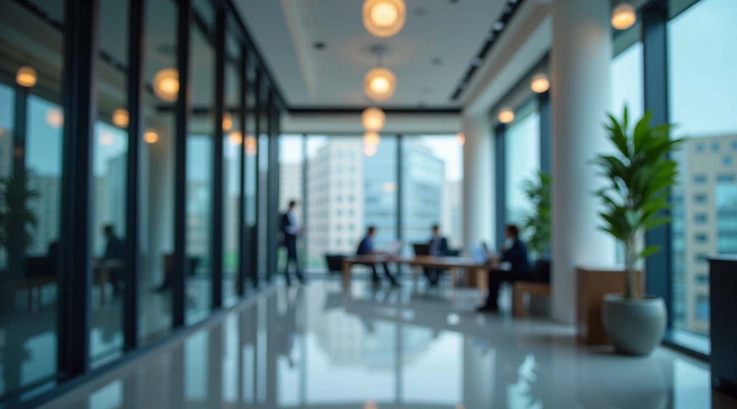 Financial compliance workspace with modern banking office setup