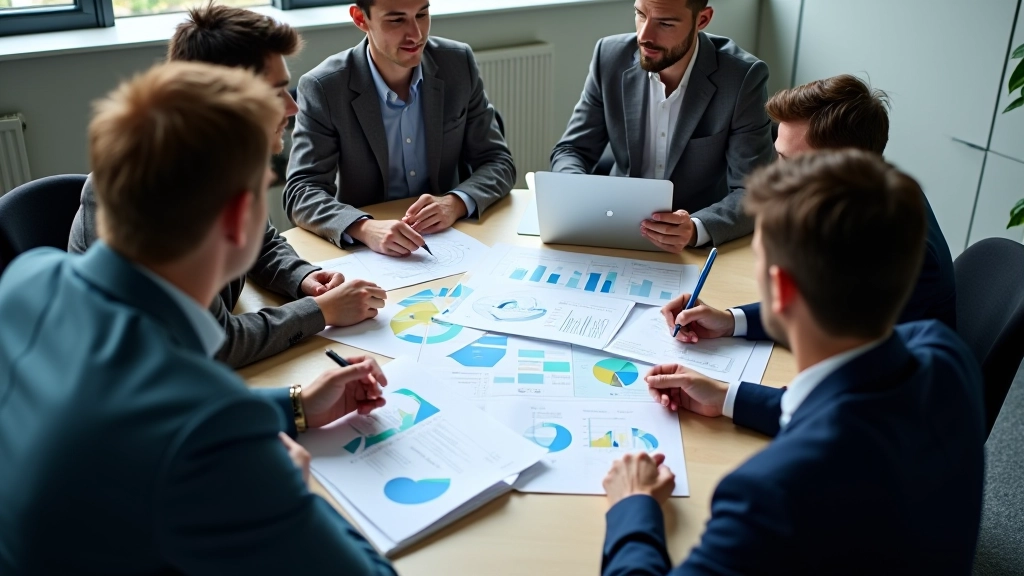 Compliance team meeting with transparency chart showing algorithm fairness metrics
